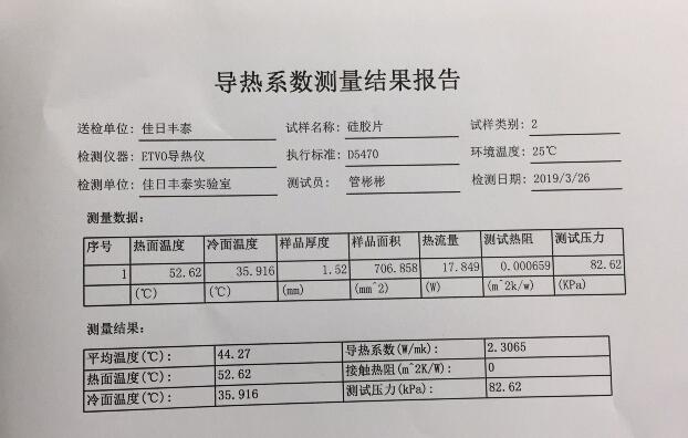 导热系数测量结果报告